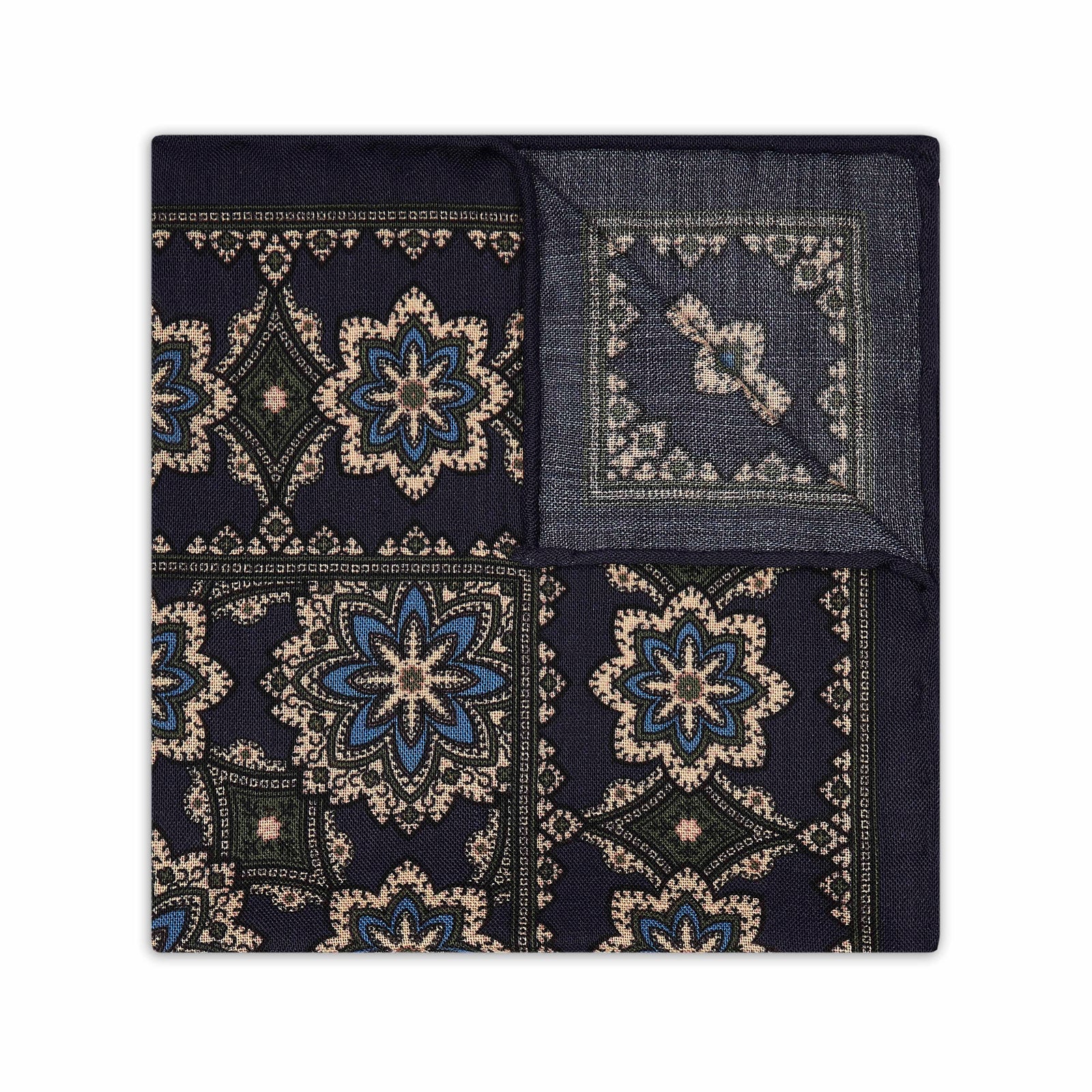 Moroccan Floral Design Silk And Wool Pocket Square In