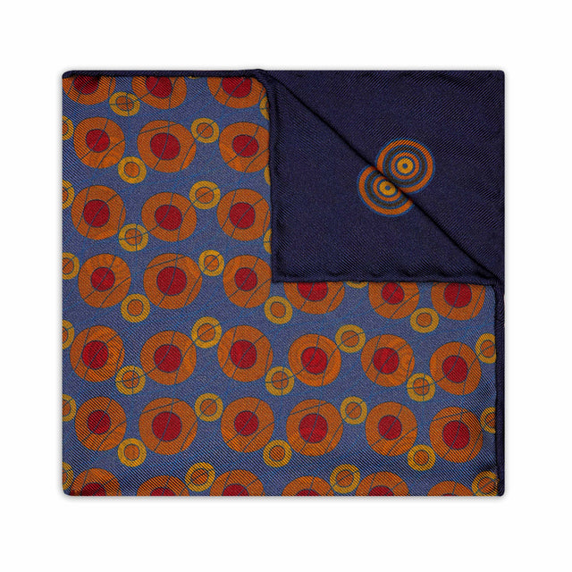Abstract Target Motif Silk Pocket Square in Navy