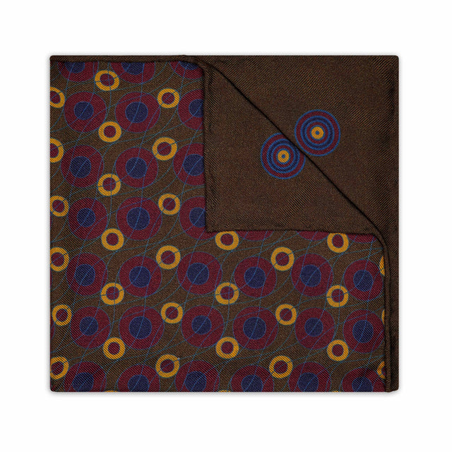 Abstract Target Motif Silk Pocket Square in Sable