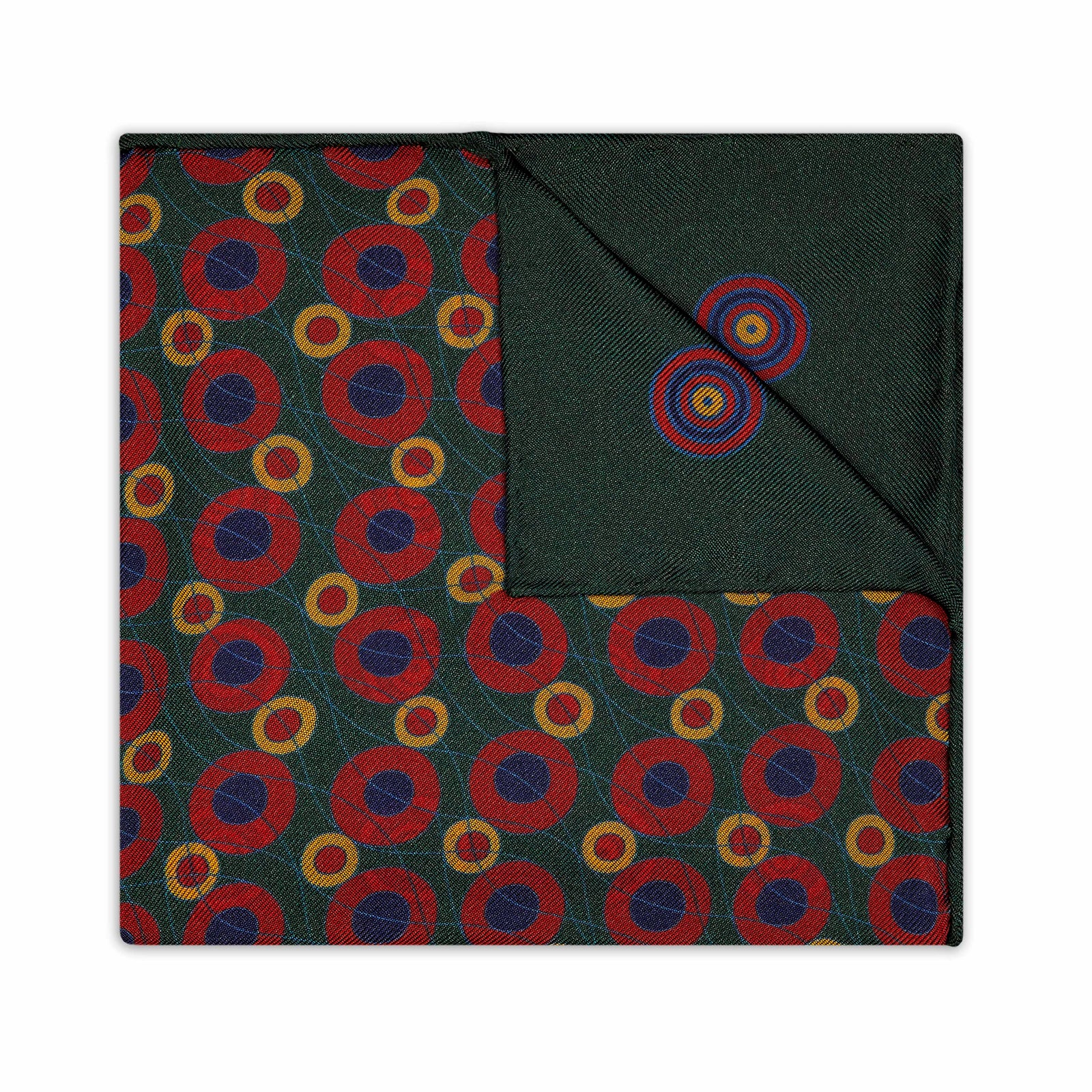 Abstract Target Motif Silk Pocket Square In Yew