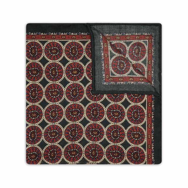 Feather Tablet Silk and Wool Pocket Square in Yew