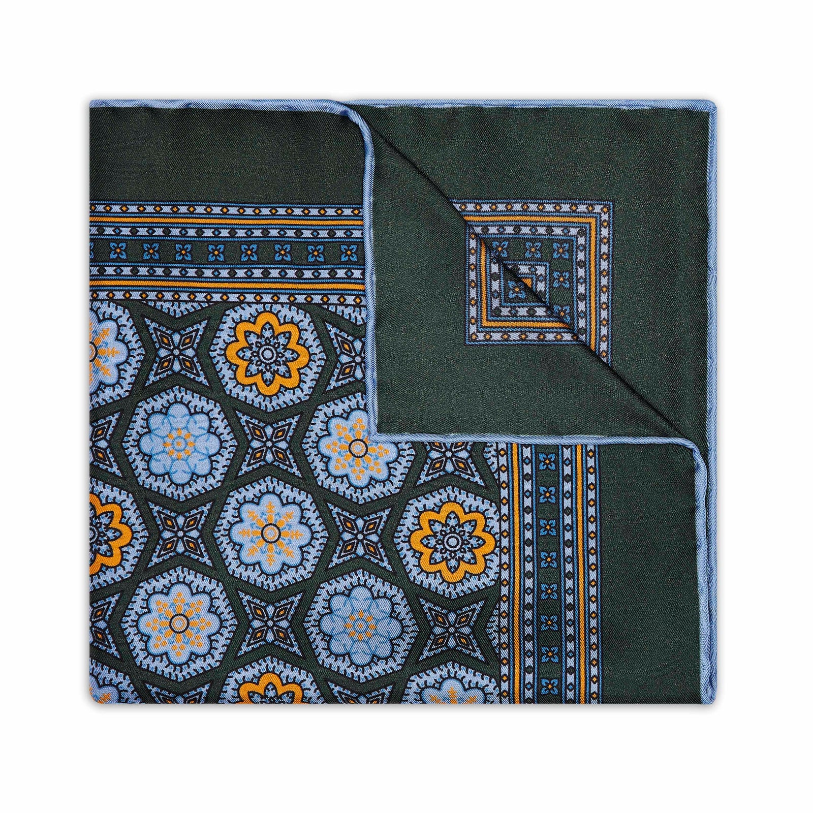 Floral Mosaic Silk Pocket Square In Yew