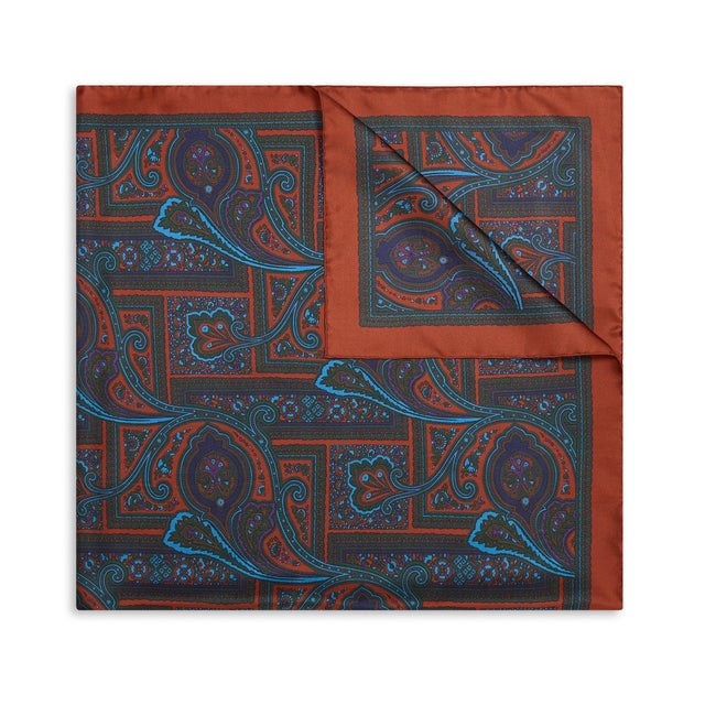 Grand Paisley Madder Silk Neckerchief in Amber