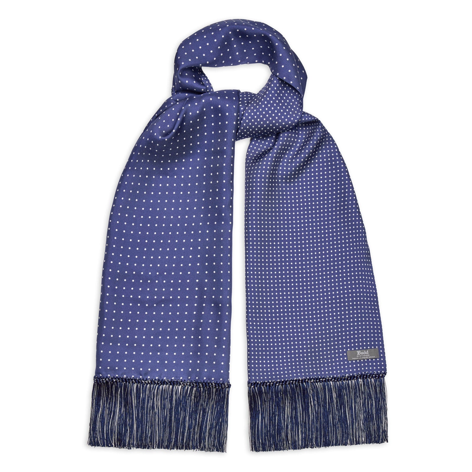 Double Sided Polka Dot Silk Twill Scarf In Airforce