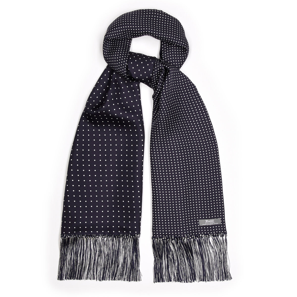 Double Sided Polka Dot Silk Twill Scarf In Midnight