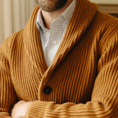 Huntley Cashmere Shawl Neck Ribbed Cardigan In Vintage Vicuna