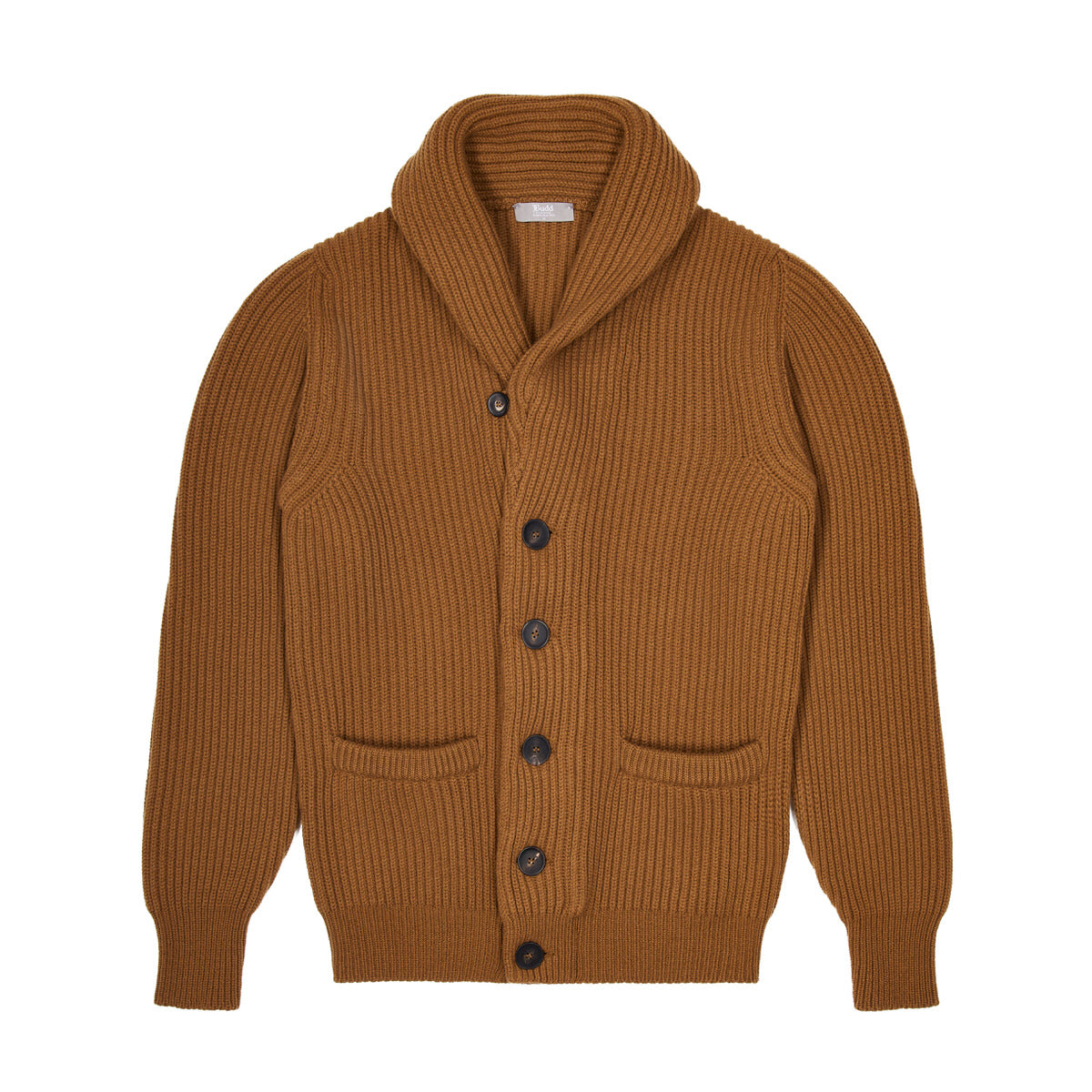 Huntley Cashmere Shawl Neck Ribbed Cardigan In Vintage Vicuna
