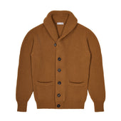 Huntley Cashmere Shawl Neck Ribbed Cardigan in Vintage Vicuna