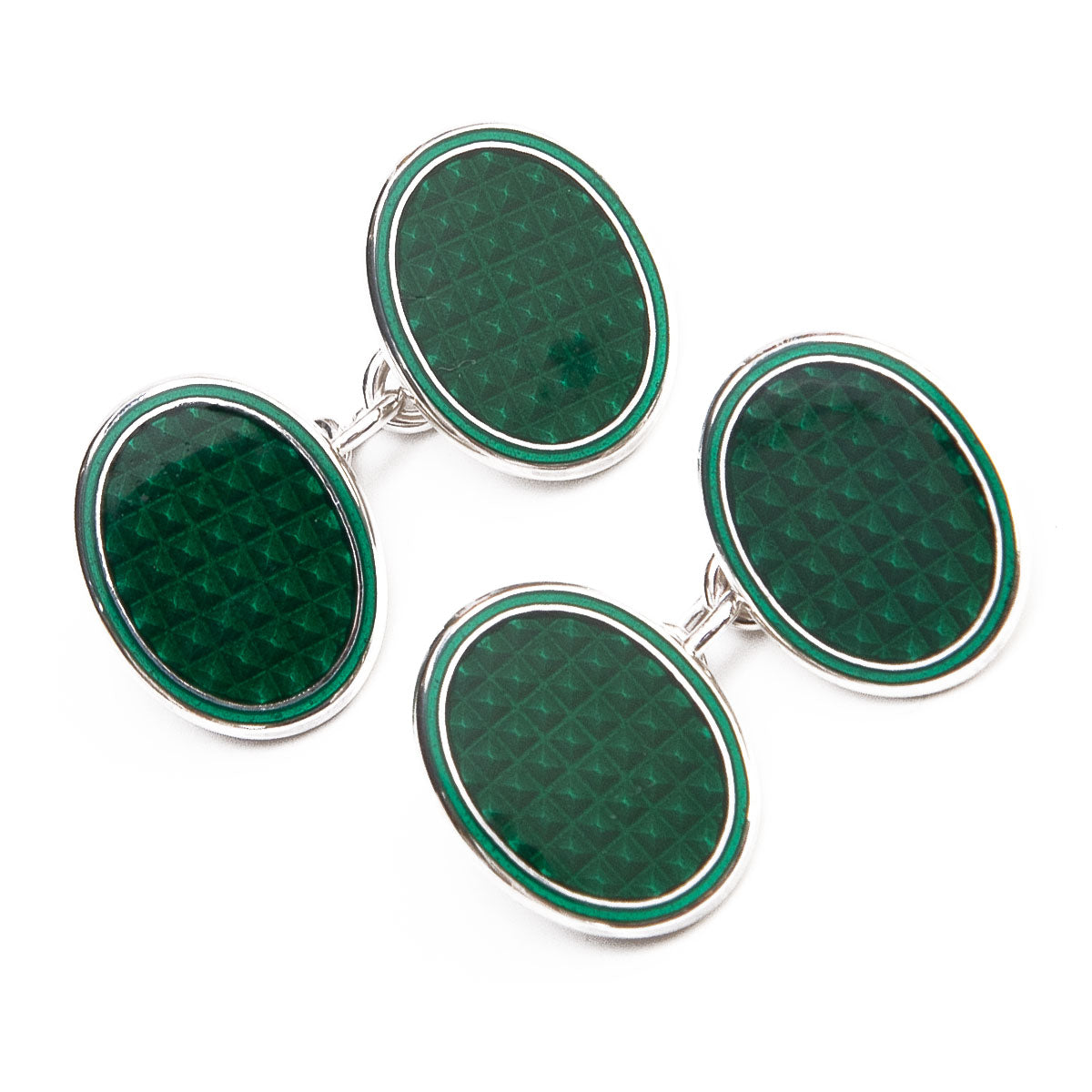 Sterling Silver Engine Turned Enamel Cufflinks In