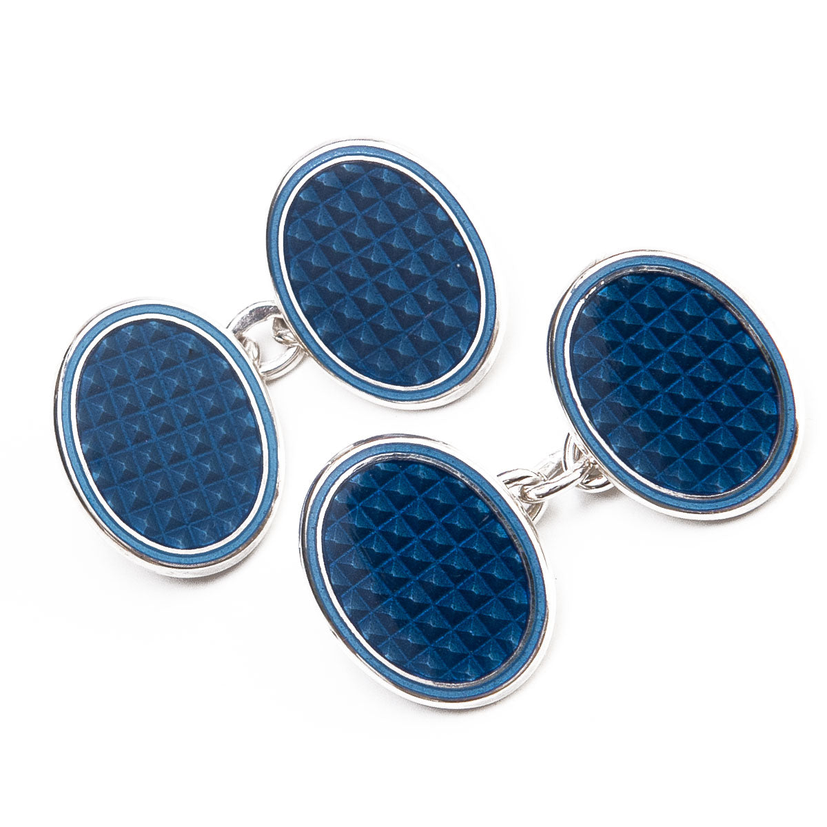 Sterling Silver Engine Turned Enamel Cufflinks In Petrol