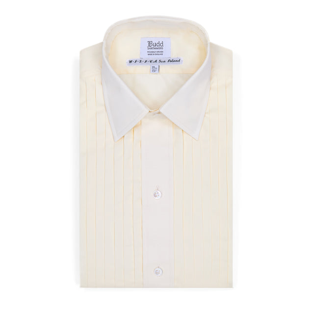 Sea Island Cotton Classic Fit Hand Pleated Dress Shirt in Cream