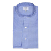 Classic Fit Stripe Poplin Formal Neckband Shirt in Blue