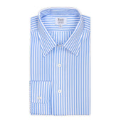 Classic Fit Block Stripe Poplin Button Cuff Shirt in Sky Blue