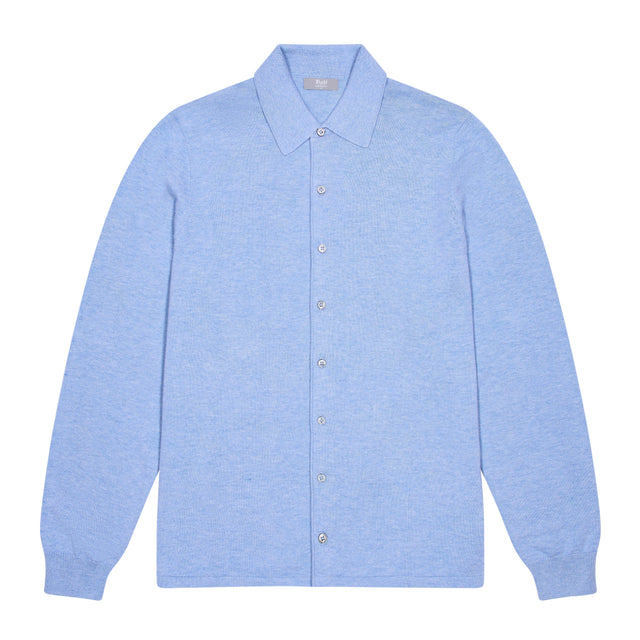 Walton Cotton and Cashmere Fine Knit Long Sleeve Shirt in Capri