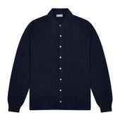 Walton Cotton and Cashmere Fine Knit Long Sleeve Shirt in Navy