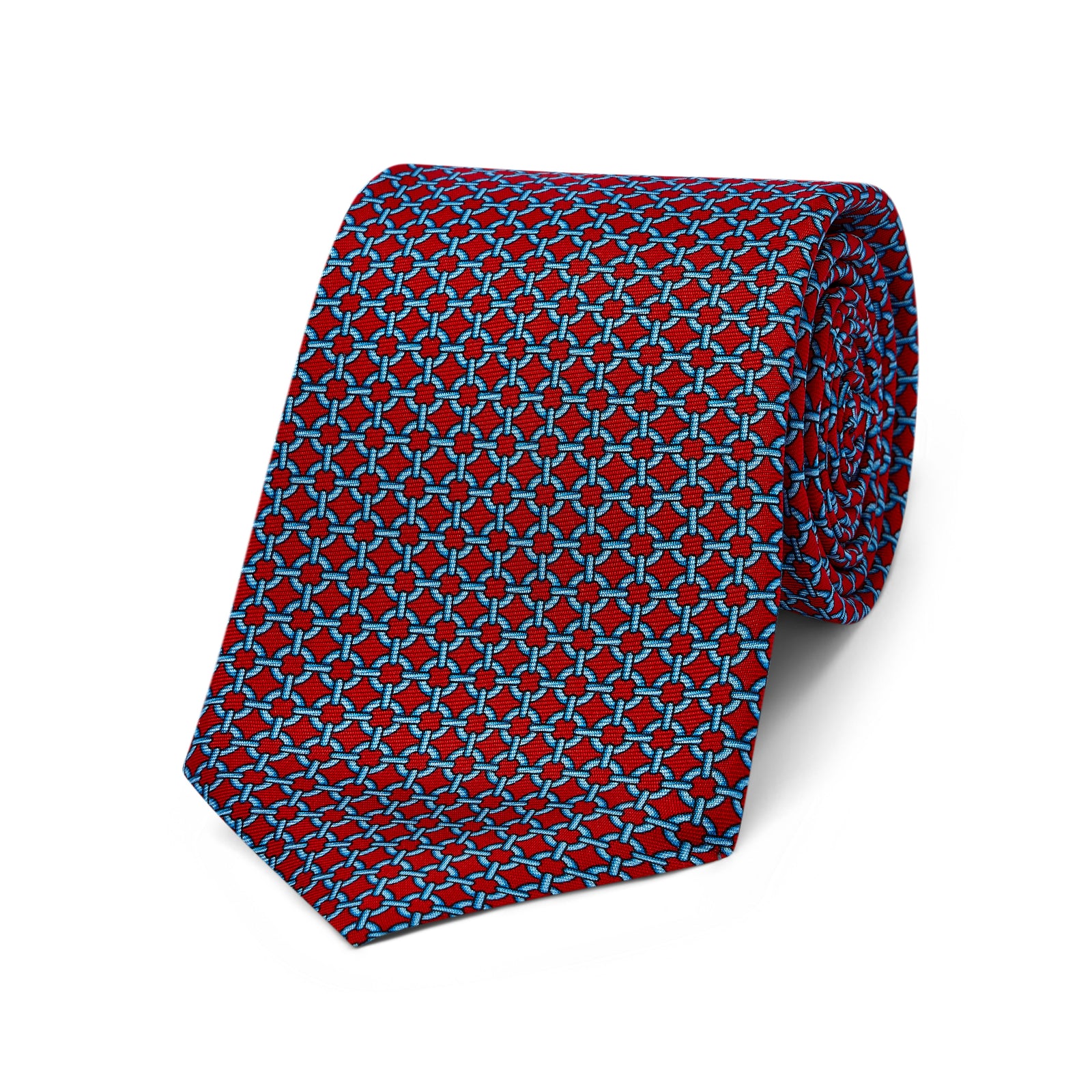 Chain Link Silk Twill Tie In Red And Blue