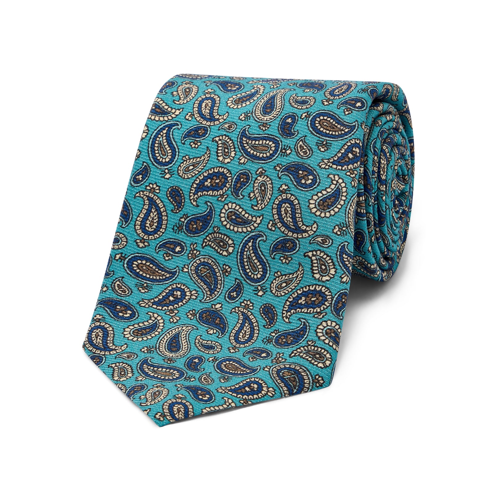 Elegant Paisley Motif Silk Tie In Aqua