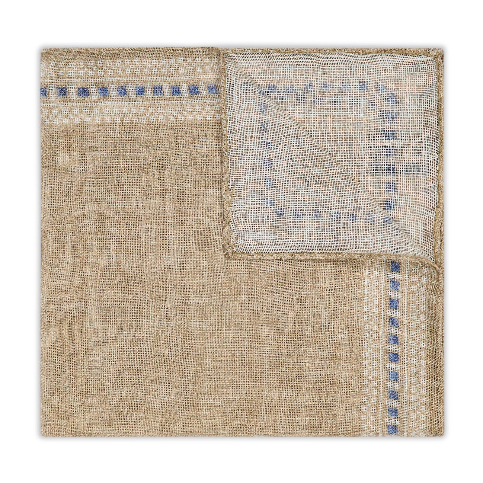 Mosaic Border Linen Pocket Square In Natural