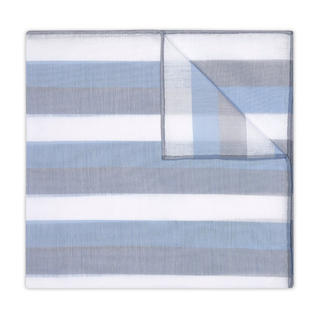 Ravello Stripe Batiste Cotton Pocket Square in Blue