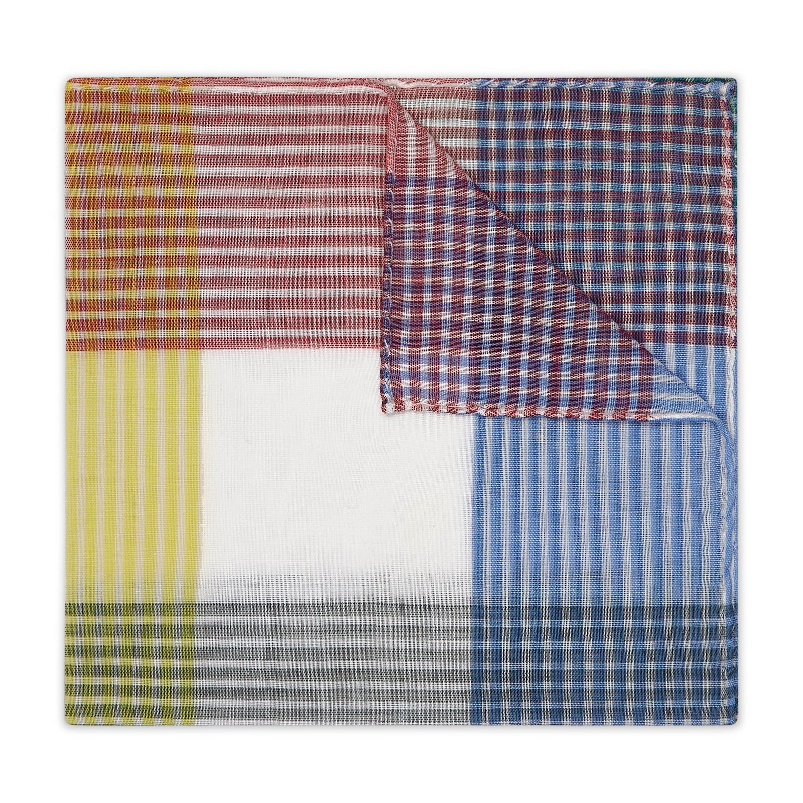 Baltimore Check Batiste Cotton Pocket Square In Red And Blue