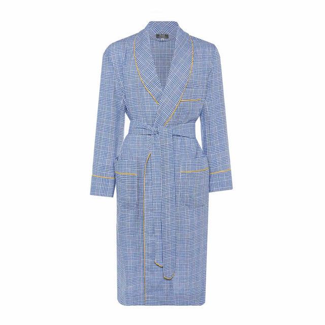 Glen Check Linen Dressing Gown in Royal Blue