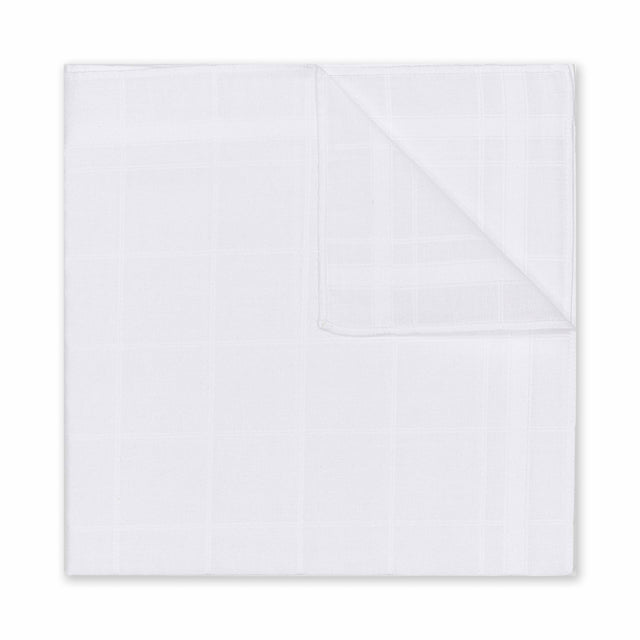 Satin Border Check Cotton Handkerchief in White