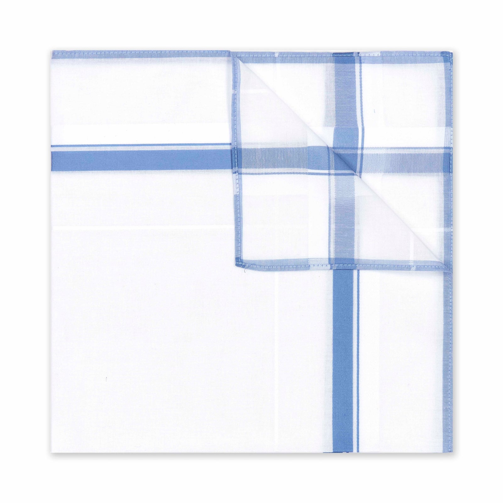 Contrast Check Border White Cotton Handkerchief In Cornflower