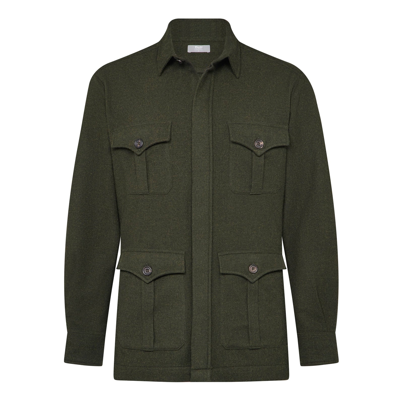 English Wool Flannel Safari Jacket In Loden Green