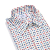 Tattersall Check Brushed Cotton Classic Fit Button Cuff Shirt In And Red