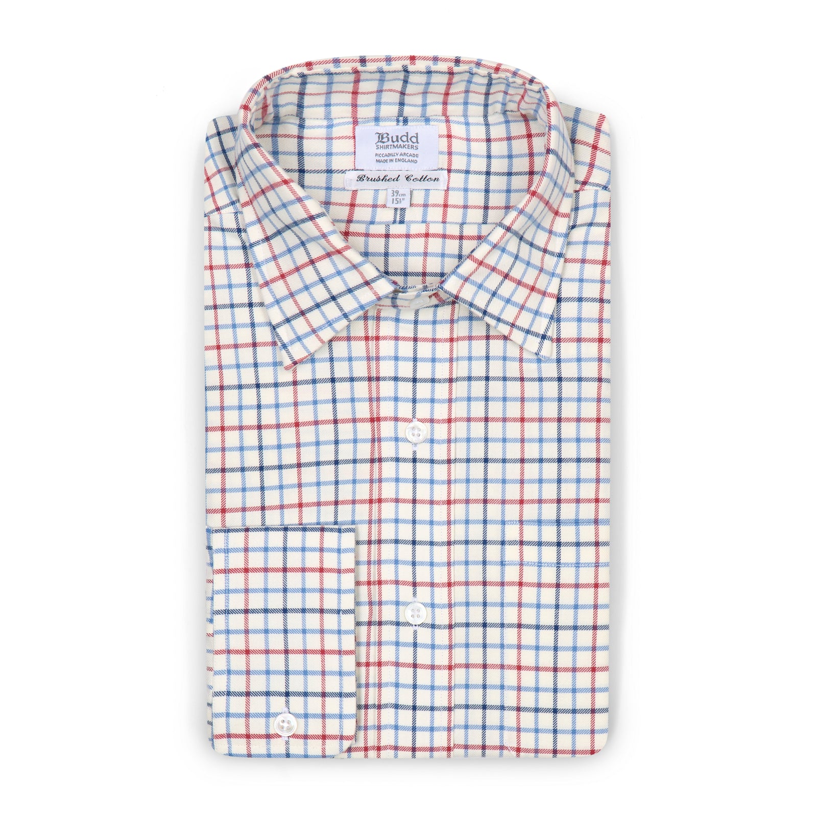 Tattersall Check Brushed Cotton Classic Fit Button Cuff Shirt In And Red