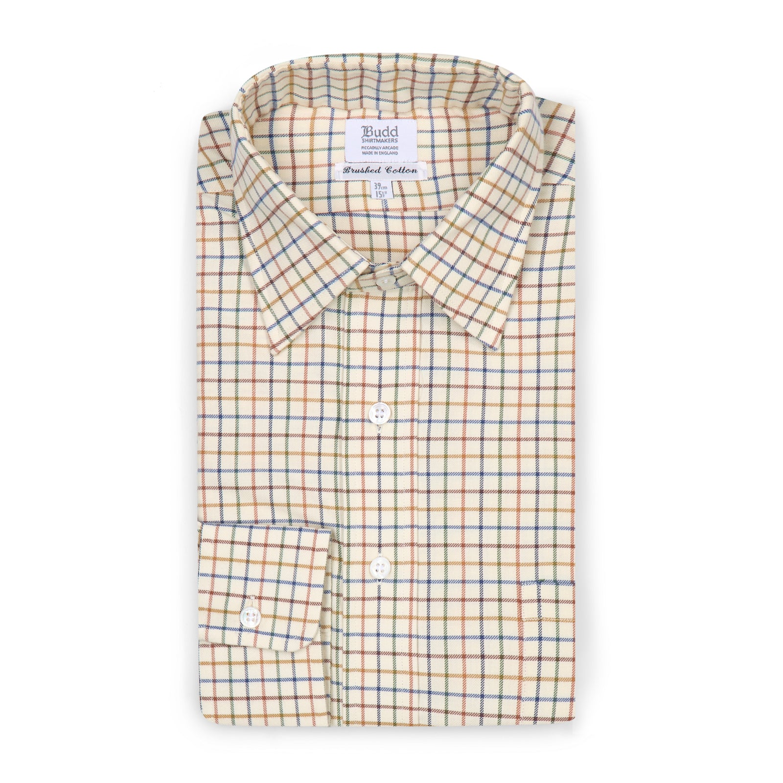 Tattersall Check Brushed Cotton Classic Fit Button Cuff Shirt In And Blue