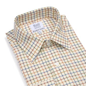 Tattersall Check Brushed Cotton Double Cuff Shirt In And Blue