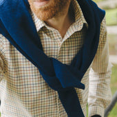 Tattersall Check Brushed Cotton Tailored Fit Button Cuff Shirt In Blue