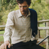 Tattersall Check Brushed Cotton Tailored Fit Button Cuff Shirt In Blue