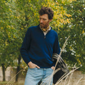Kinloss Lambswool Quarter Zip Jumper In Blue