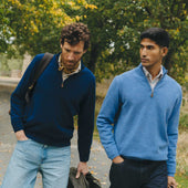 Kinloss Lambswool Quarter Zip Jumper In Blue