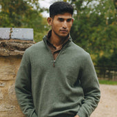 Kinloss Lambswool Quarter Zip Jumper In Tweed Green