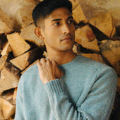 Hillswick Brushed Shetland Crew Neck Jumper In Lovat Green