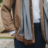 Donegal Herringbone Wool and Silk Scarf in Bramble Blue