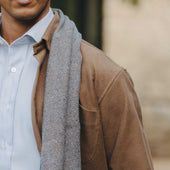 Donegal Herringbone Wool and Silk Scarf in Bramble Blue