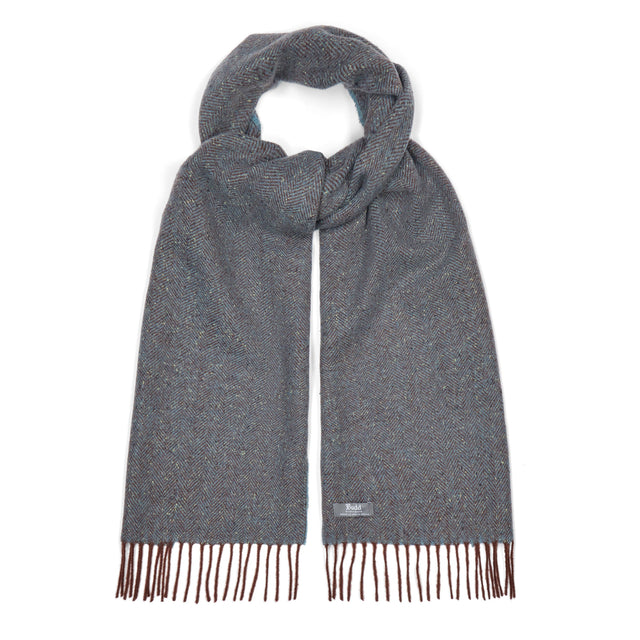 Donegal Herringbone Wool and Silk Scarf in Bramble Blue