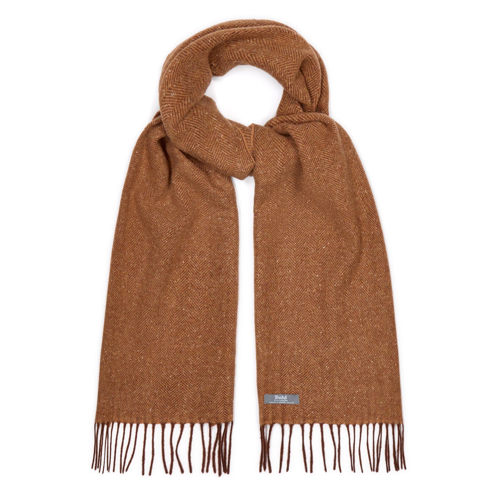 Donegal Herringbone Wool And Silk Scarf In Ember Orange