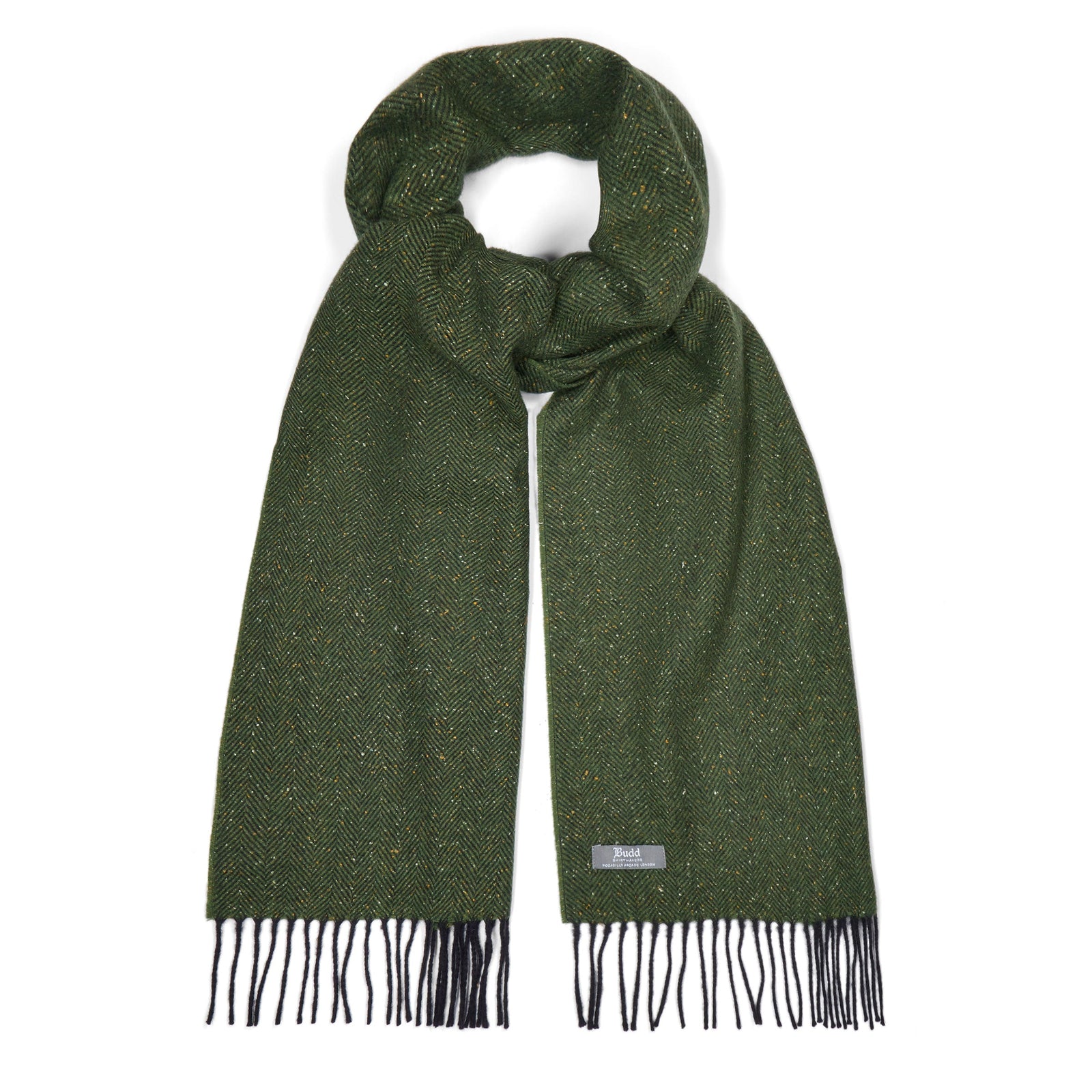 Donegal Herringbone Wool And Silk Scarf In Green