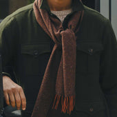 Donegal Herringbone Wool and Silk Scarf in Tawny Brown