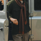Donegal Herringbone Wool and Silk Scarf in Tawny Brown