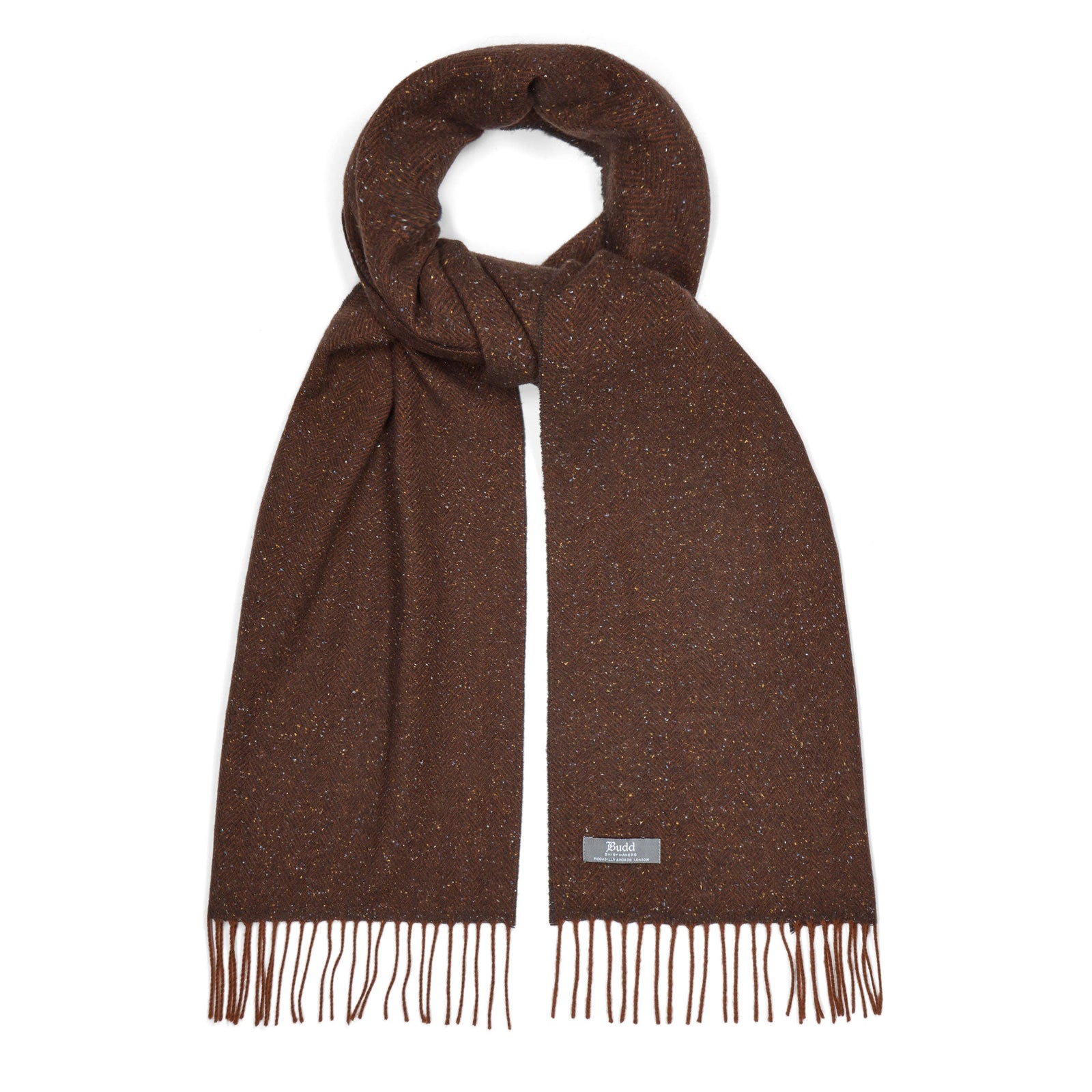 Donegal Herringbone Wool And Silk Scarf In Tawny