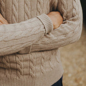 Bowhill Scottish Cashmere Cable Knit Jumper In Stoneage Beige