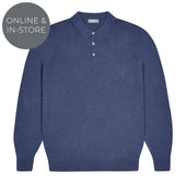 Holt Cotton Fine Knit Long Sleeve Polo Shirt In Blue