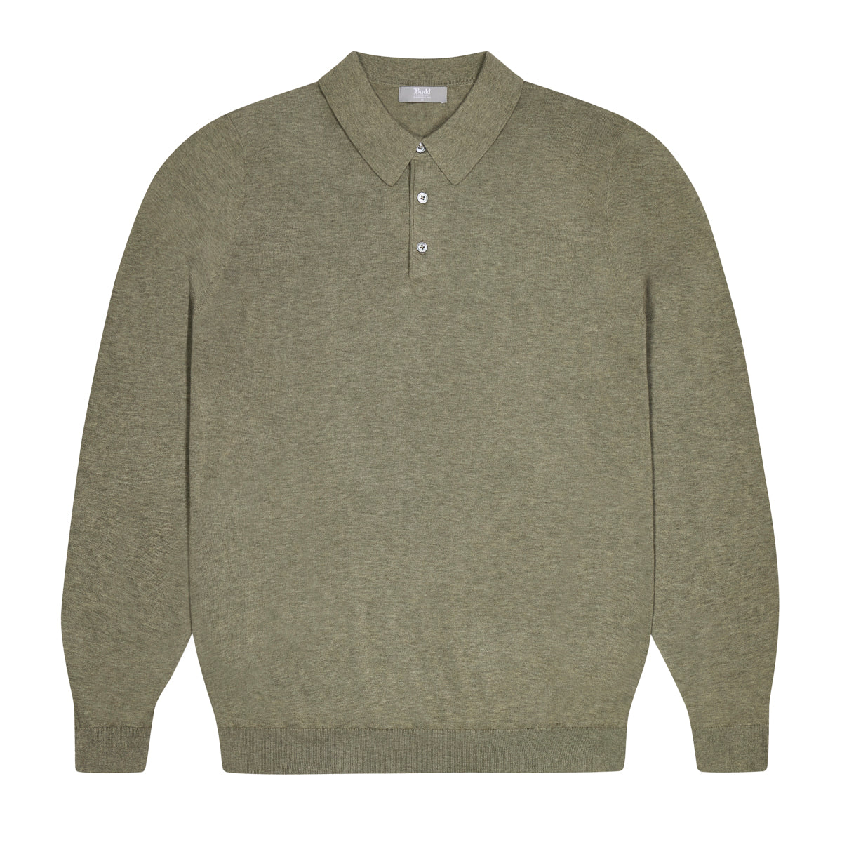 Holt Cotton Fine Knit Long Sleeve Polo Shirt In Laurel Green