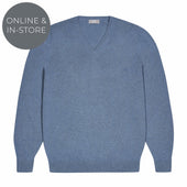 Drayton Cotton And Cashmere Fine Knit V Neck Jumper In Carolina